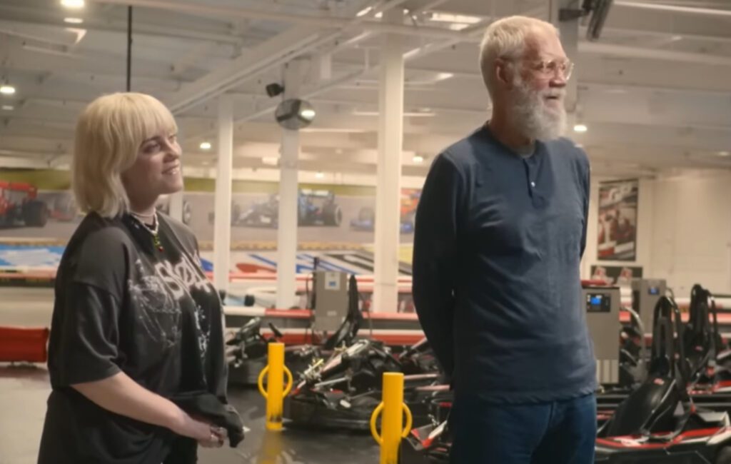 David Letterman races go-karts with Billie Eilish in an upcoming episode of his show