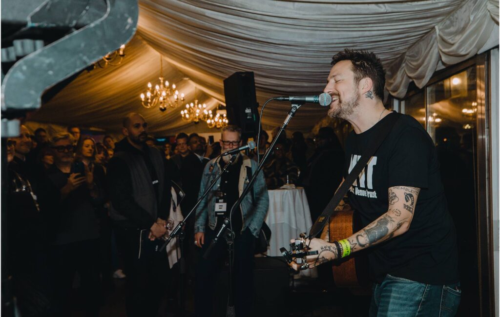 Frank Turner plays at the launch of the Music Venue Trust's annual report at The Houses Of Parliament. Credit: Georgia Penny