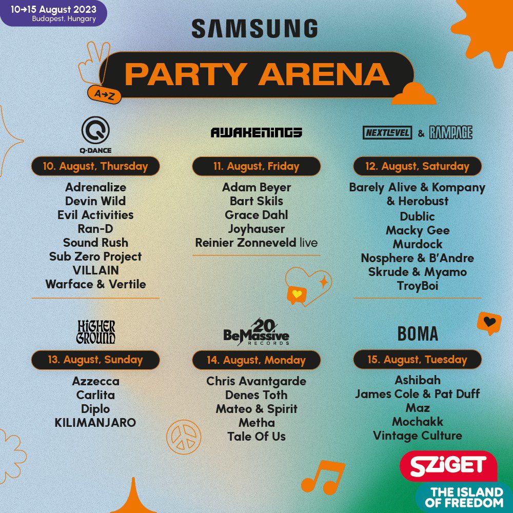 Sziget Festival Samsung Party Arena line-up