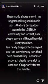 Howard Donald's apology on Instagram.