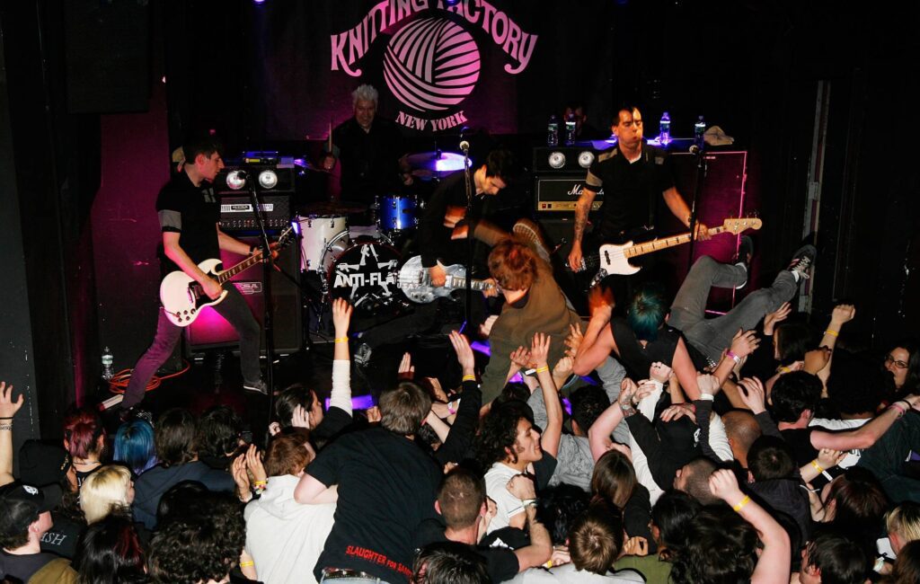 Anti-Flag performs live at The Knitting Factory on March 26, 2008 in New York City. Credit: Joe Kohen/GETTY