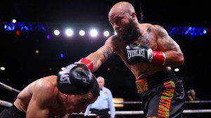 Patricio Manuel (right) during his third professional mens fight.