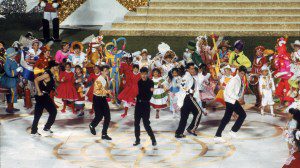 TAMPA, FL - JANUARY 27:  New Kids On The Block perform prior to the New York Giants taking on the Buffalo Bills in Super Bowl XXV at Tampa Stadium on January 27, 1991 in Tampa, Florida. The Giants defeated the Bills 20-19. (Photo by Gin Ellis/Getty Images)