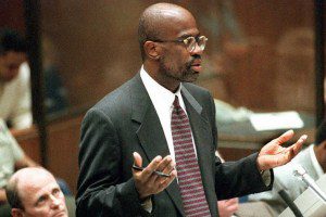 LOS ANGELES, CA - JANUARY 26:  Prosecutor Christopher Darden argues for sanctions against the defense and a 30-day delay in the the trial of murder defendant O.J. Simpson 26 January 1995.  The prosecution claims it needs time to investigate witnesses and evidence that the defense did not submit in a timely manner.  (COLOR KEY: Red in tie.)   AFP PHOTO  (Photo credit should read POO/AFP via Getty Images)
