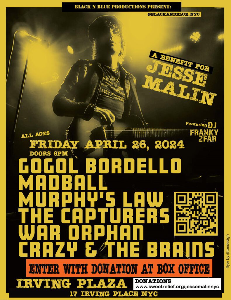 Jesse Malin benefit show ft. Gogol Bordello, Madball, Murphy’s Law, more moved to Irving Plaza