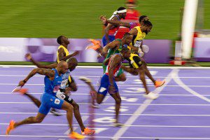 PARIS, FRANCE - AUGUST 4: Noah Lyles of Team United States crosses the finish line during the Men's 100m Final on day nine of the Olympic Games Paris 2024 at Stade de France on August 04, 2024 in Paris, France. (Photo by Rodolfo Buhrer/Eurasia Sport Images/Getty Images)