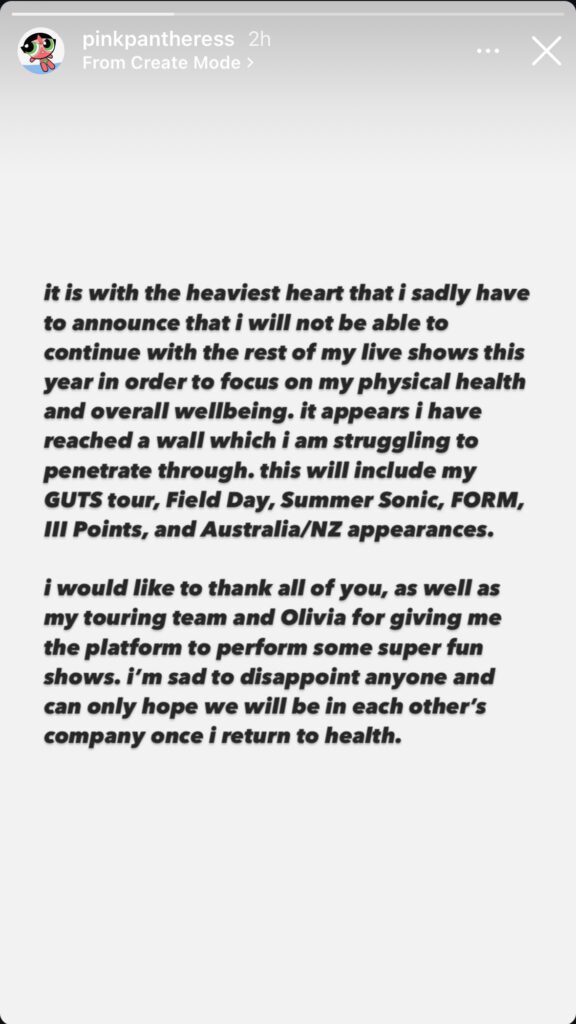 PinkPantheress cancels tour to focus on “physical health and overall well-being”