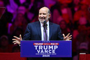 Howard Lutnick, Chairman and CEO of Cantor Fitzgerald and Co-Chair of the Trump 2024 Transition Team speaks at a rally for former US President and Republican presidential candidate Donald Trump at Madison Square Garden in New York, October 27, 2024. (Photo by ANGELA WEISS / AFP) (Photo by ANGELA WEISS/AFP via Getty Images)