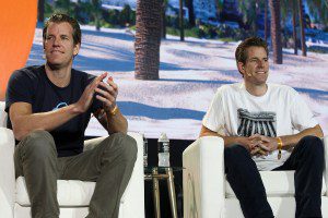 Tyler Winklevoss (L) and Cameron Winklevoss, founders of crypto exchange Gemini Trust Co., attend the crypto-currency conference Bitcoin 2021 Convention at the Mana Convention Center in Miami, Florida, on June 4, 2021. (Photo by Marco BELLO / AFP) (Photo by MARCO BELLO/AFP via Getty Images)