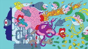 Billionaires space travel tech illustration for Rolling Stone