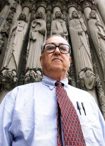 UNITED STATES - CIRCA 2000: Ernie Lorch, who heads the basketball program at Riverside Church, outside the church on Riverside Drive. (Photo by Linda Cataffo/NY Daily News Archive via Getty Images)